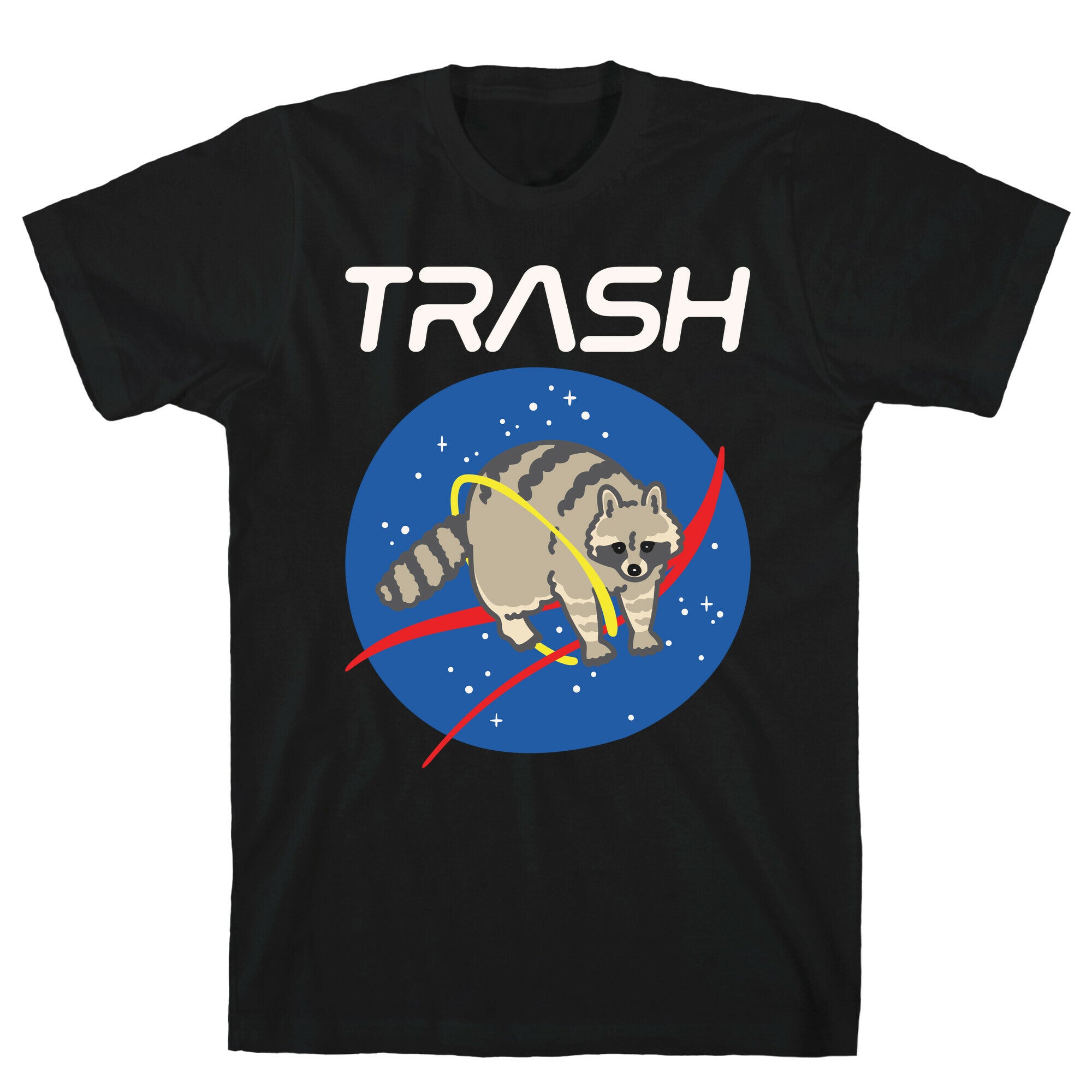 Trash Raccoon Nasa Logo Parody White Print T-Shirt